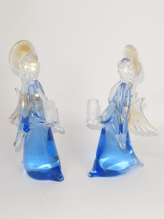 Pr. of Murano Italy Blue/Gold Angels Candle Holder (1 of 5)