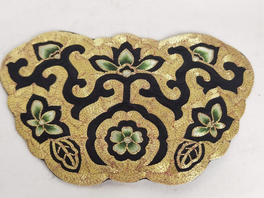 Chinese Gold Thread Black Embroidery: Chinese Gold Thread Black Embroidery, 8.5in