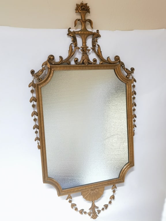 Vintage Gilt Wood Carved Mirror: Vintage Gilt Wood Carved Mirror, 47.5in by 24.5in