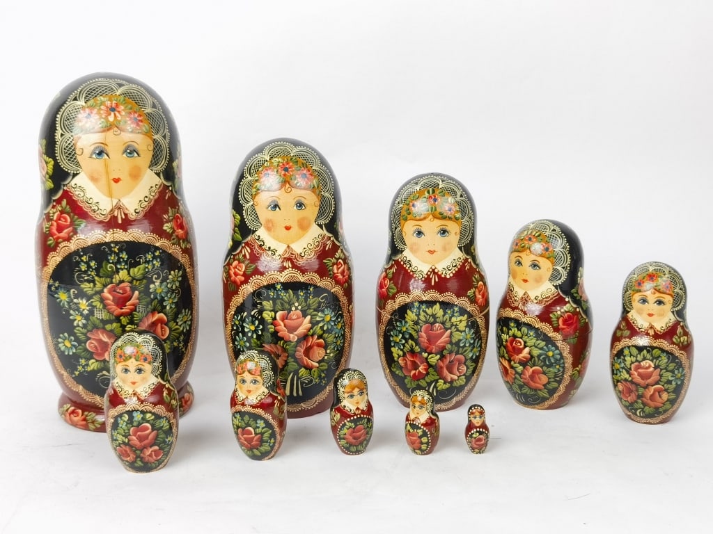 Set of Ten Signed Russian Hand Painted Nesting Dol (1 of 7)