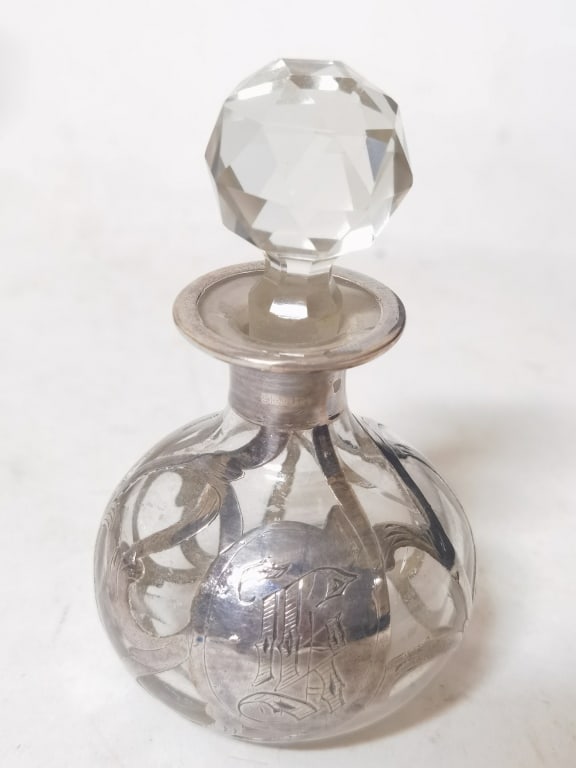 Antique Art Nouveau Glass Perfume Bottle with Silv (1 of 3)