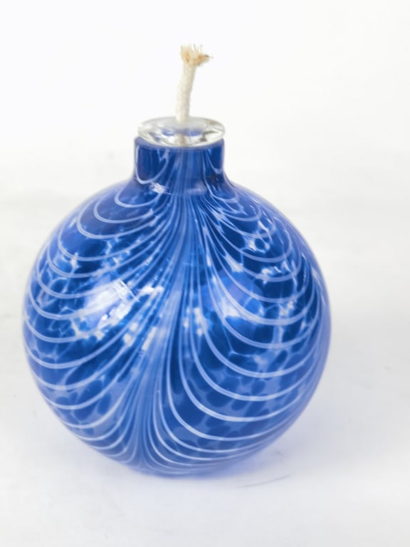 Vintage Blue Art Glass Oil Lamp (1 of 3)