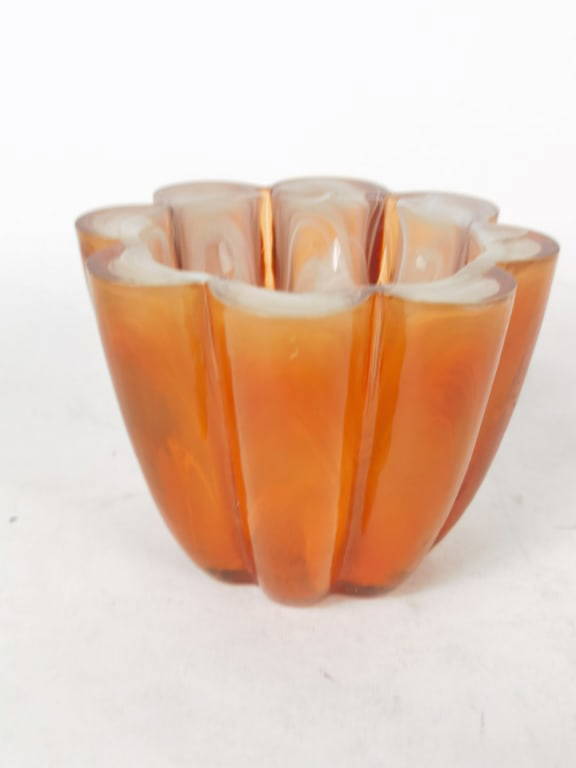 Laver A La Main Spain Orange Art Glass Sugar Bowl Auction