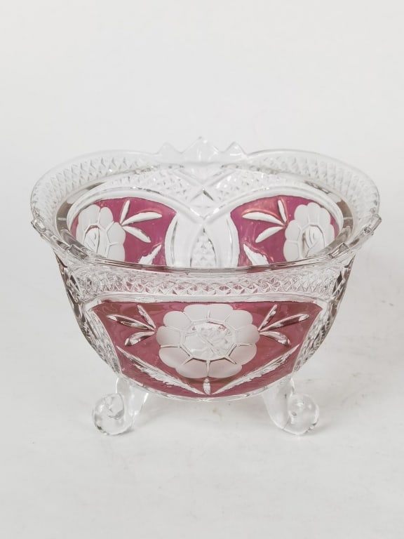 Vintage Hofbauer Floral Ruby Red Crystal Candy Dis (1 of 3)