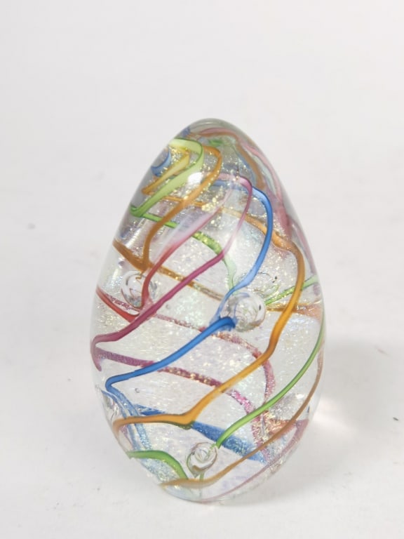 GES Colored Swirls Glass Egg Paperweight: GES Colored Swirls Glass Egg Paperweight, 3.5in