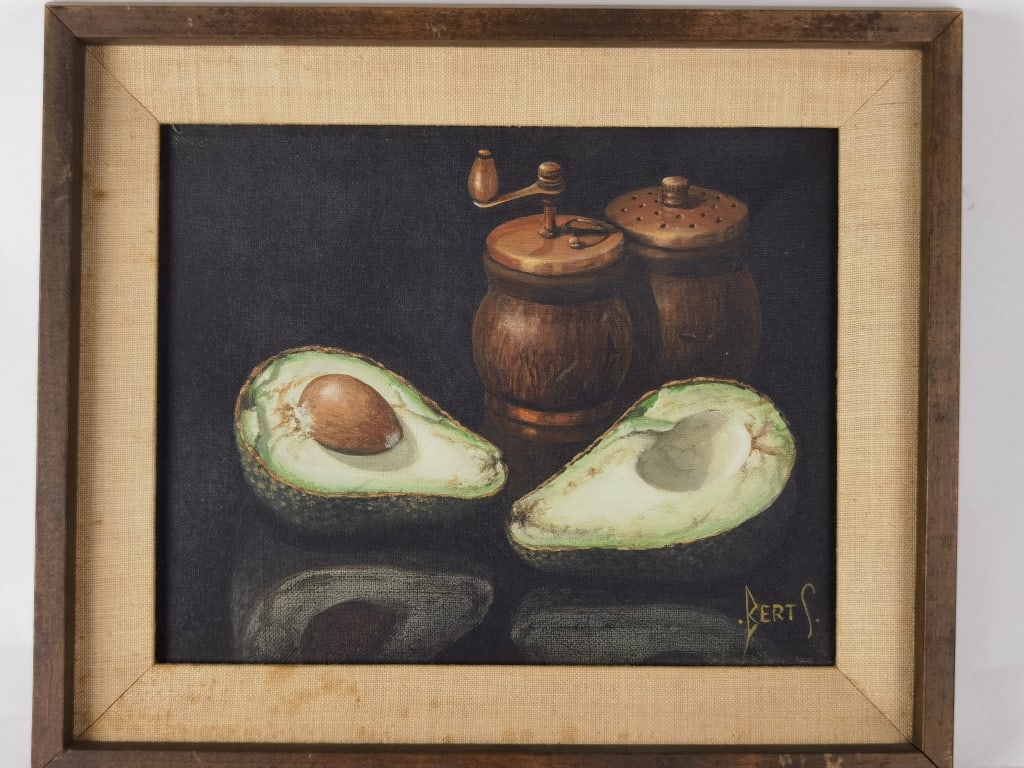 Avacado Still Life Oil Painting, Signed Bert S. (1 of 3)
