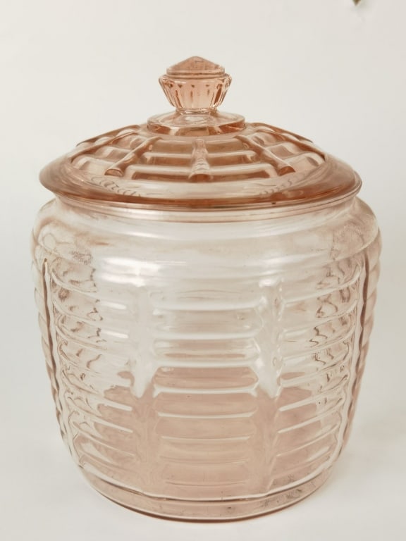 Vintage Pink Anchor Hocking Depression Glass Jar (1 of 3)