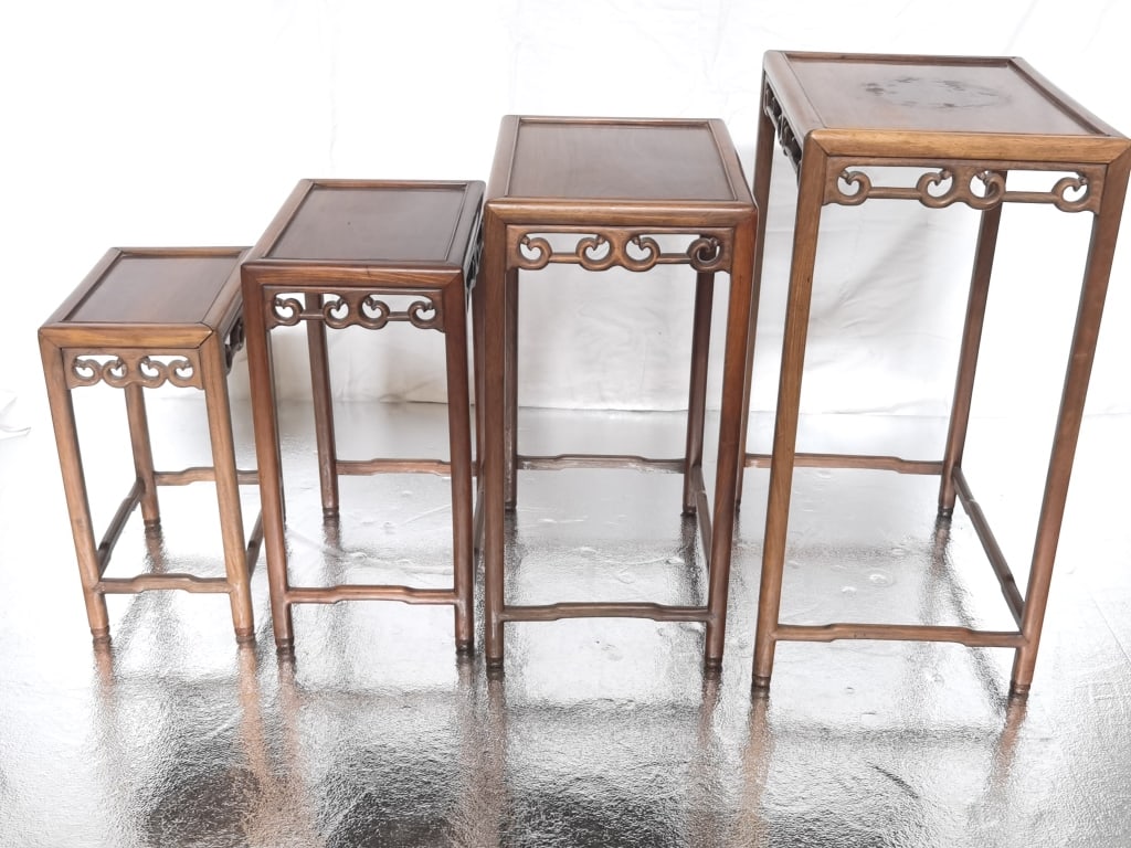 Set of Four Chinese Hongmu Carved Nesting Tables (1 of 5)