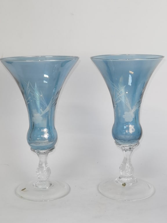 Pr. of Vintage Murano Style Blue Cut-to-Clear Gobl (1 of 3)