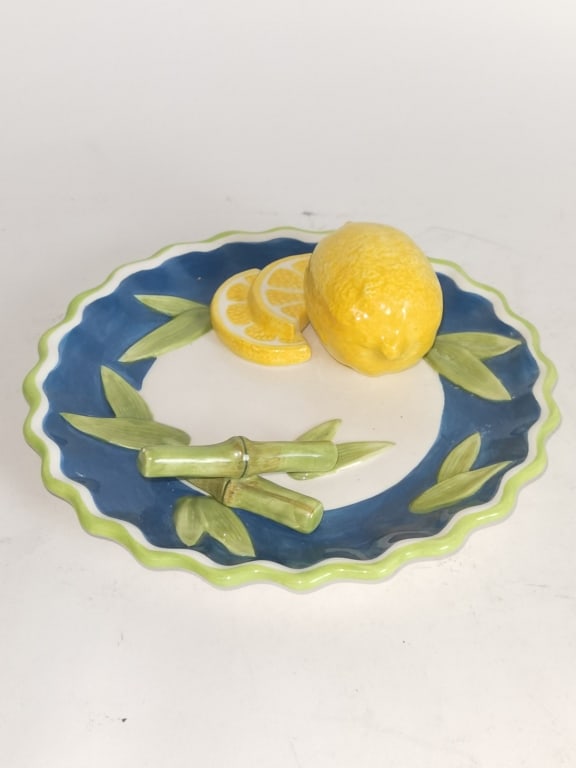 Bella Casa by Ganz Porcelain Lemon Plate: Bella Casa by Ganz Porcelain Lemon Plate, 2.5in by 8in