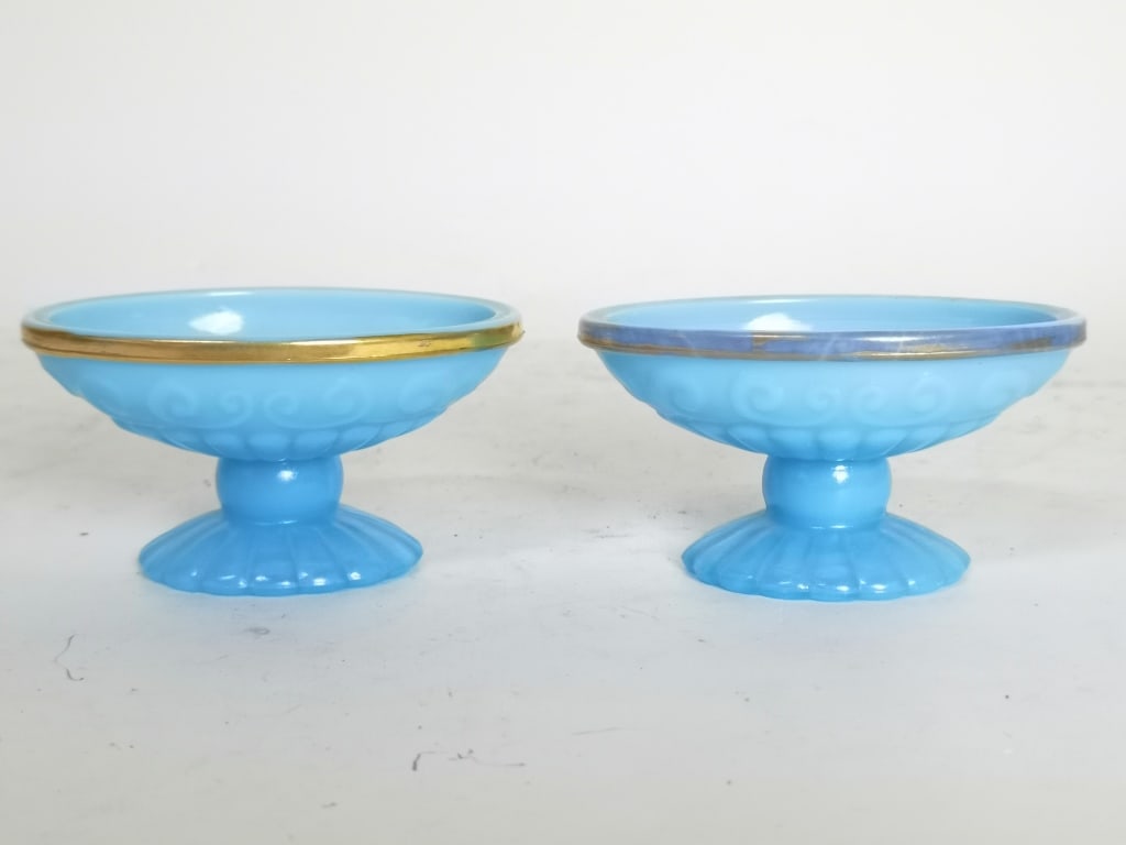 Pr. of Vintage Avon Bristol Blue Glass Pedestal So (1 of 4)