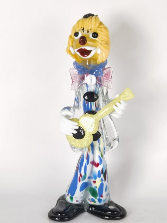 Vintage Murano Italy Multi-Color Art Glass Clown: Vintage Murano Italy Multi-Color Art Glass Clown, 15in