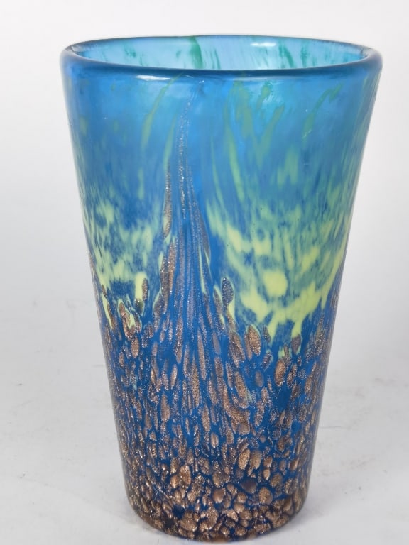 Vintage Art Deco Blue Glass Cup: Vintage Art Deco Blue Glass Cup, 6.25in