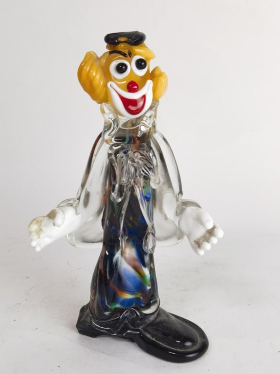 Vintage Murano Italy Multi-Color Art Glass Clown: Vintage Murano Italy Multi-Color Art Glass Clown, 8.25in