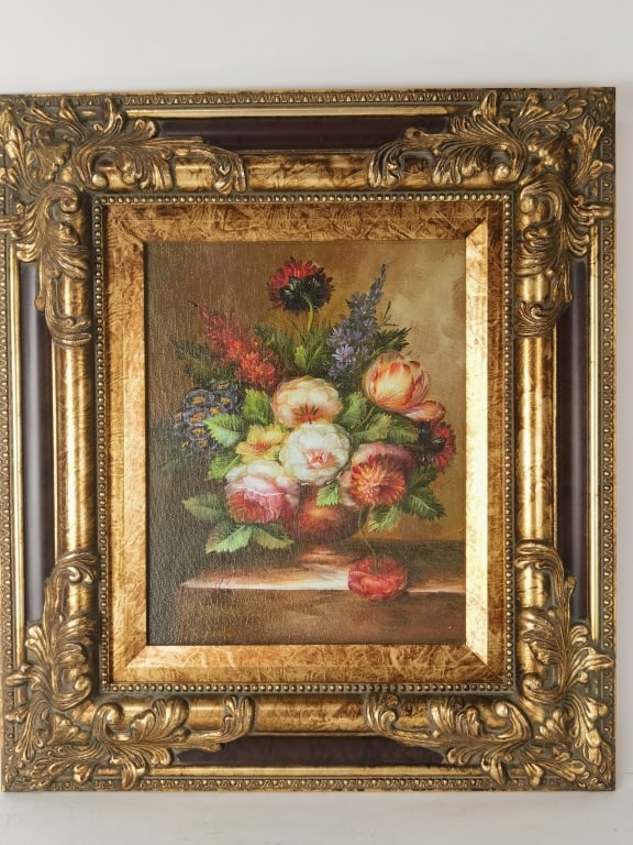 Vintage Floral Still Life Oil Painting, Signed (1 of 4)