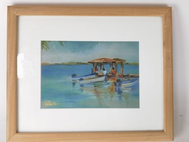 "Gathering" Watercolor Painting, Signed J. Roberts