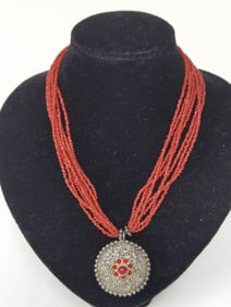Multi-Strand Coral Bead Necklace