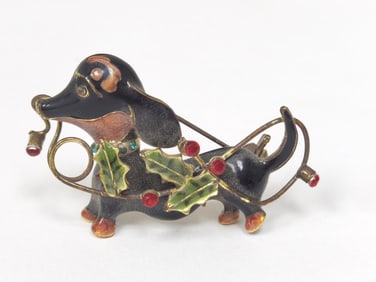 Costume Enameled Metal Dog Brooch