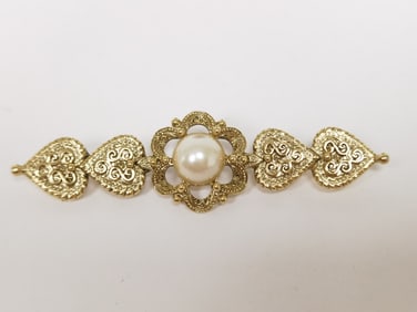 Gold Tone Faux Pearl Brooch