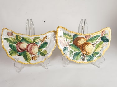 (2) Vintage Italian Porcelain Hand Painted Half Pl