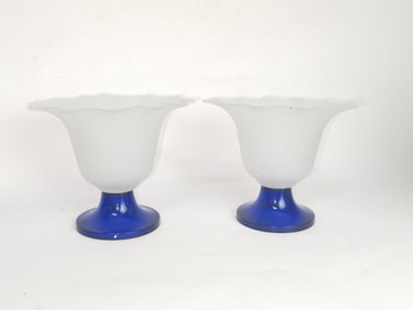 (2) Studio Nova Hand Made Frosted and Blue Glass C