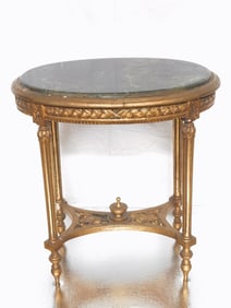 Louis XVI Style Gilt Wood Carved Marble Top Side Table