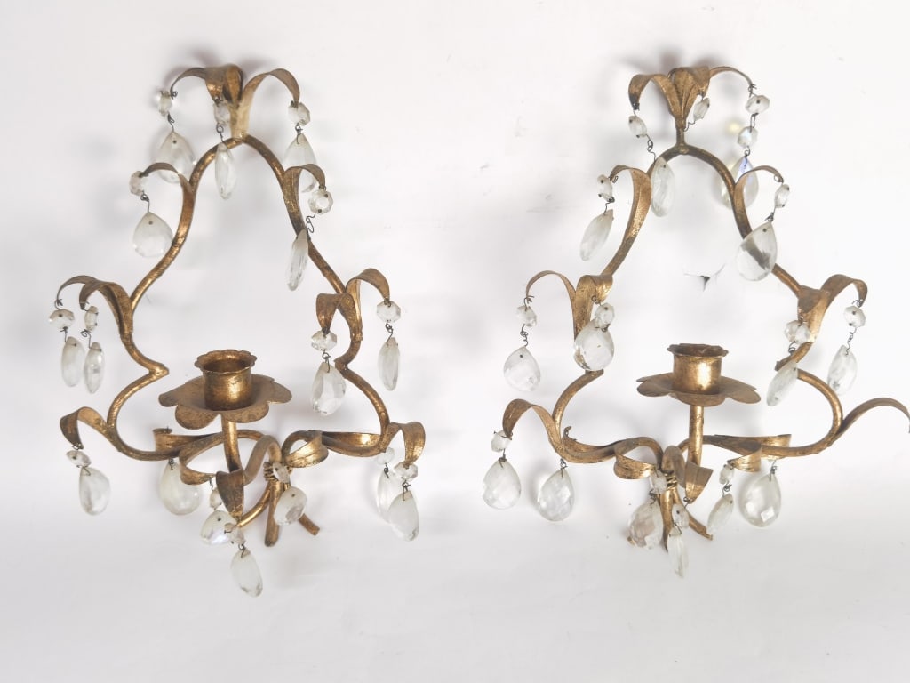Pr. of Vintage Italian Crystal Brass Wall Sconces (1 of 3)