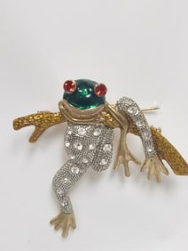 Vintage Rhinestone Frog Brooch