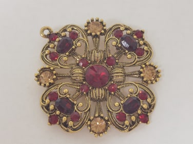 Costume Red Rhinestone Gold-Tone Pendant