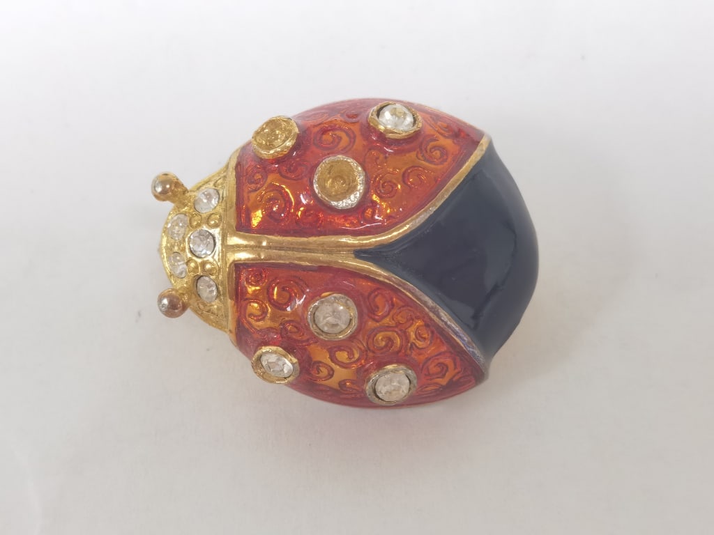 Costume Rhinestone Enameled Ladybug Brooch (1 of 2)
