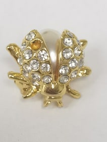 Costume Rhinestone Faux Pearl Ladybug Brooch