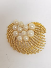 Costume Gold-Tone Faux Pearl Brooch