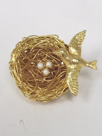 Jeanne Costume Gold-Tone Faux Pearl Nest Brooch
