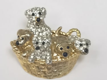 Costume Rhinestone Gold-Tone Dogs Brooch