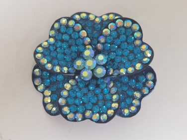 Costume Rhinestone Blue Flower Brooch