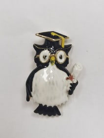 Costume Enameled Owl Brooch