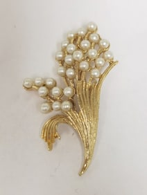 Costume Gold-Tone Faux Pearl Brooch