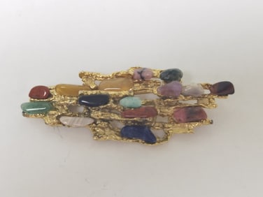 Costume Gold-Tone Precious Stones Brooch