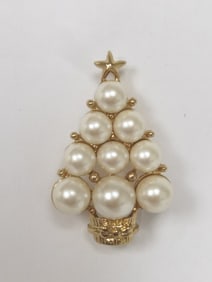 Marvella Costume Gold-Tone Faux Pearl Christmas Tr