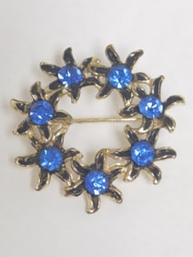 Costume Gold-Tone Blue Rhinestone Brooch