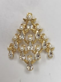 Costume Gold-Tone Faux Pearl Angels Brooch