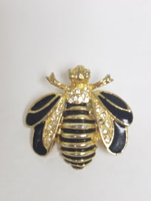 Costume Gold-Tone Enameled Rhinestone Bee Brooch