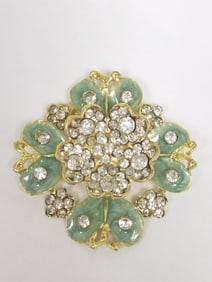 Costume Gold-Tone Enameled Rhinestone Brooch