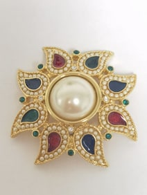 KJL Costume Gold-Tone Rhinestone Brooch