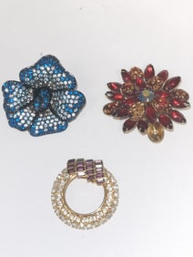 (3) Costume Rhinestone Brooches