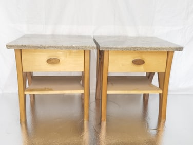 Hand Made Marble Top Wood Night Stands
