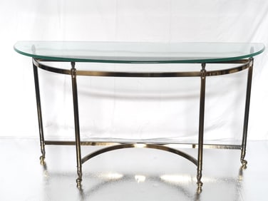 Vintage MCM Brass Profile Demi-Lune Glass Top Cons