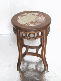 Chinese Marble Inlay Hongmu Carved Stool
