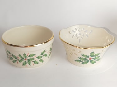(2) Lenox Porcelain Holiday Bowls