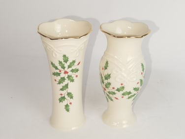 (2) Lenox Porcelain Holiday Vases